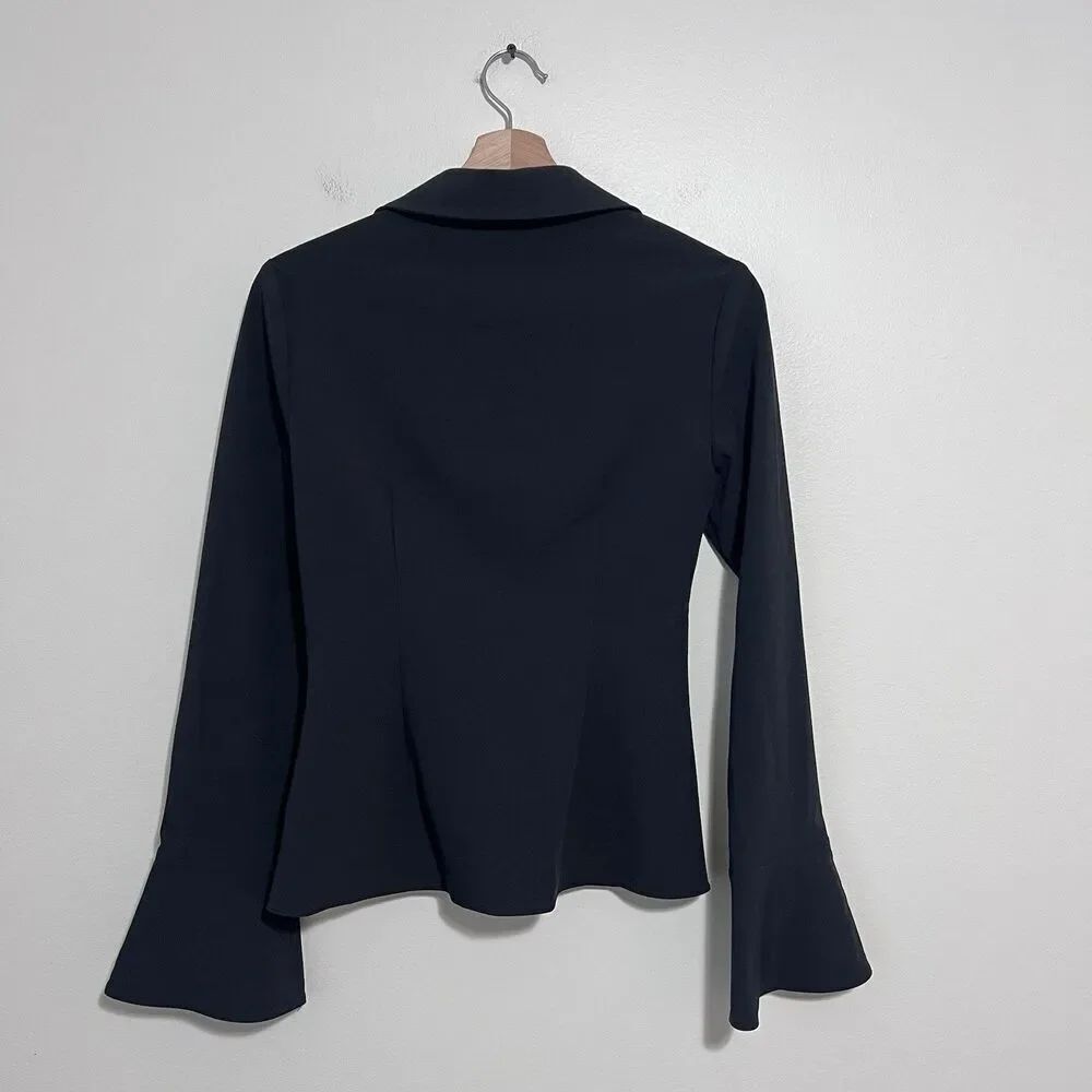 Cinq à Sept McKenna Twist Front Top Blouse Long Sleeve Collared V-Neck Black S - Picture 6 of 10